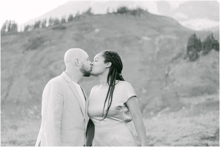 Couple kissing at their Mt Rainier Engagement Session